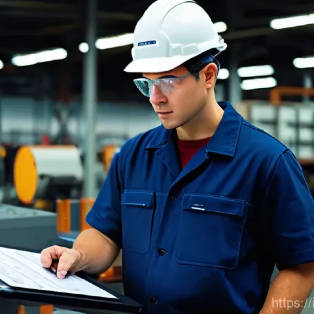 자동화 설비 유지보수 일지 작성법 - **Transition to Digital Maintenance:** A male industrial maintenance technician, dressed in a neat, ...