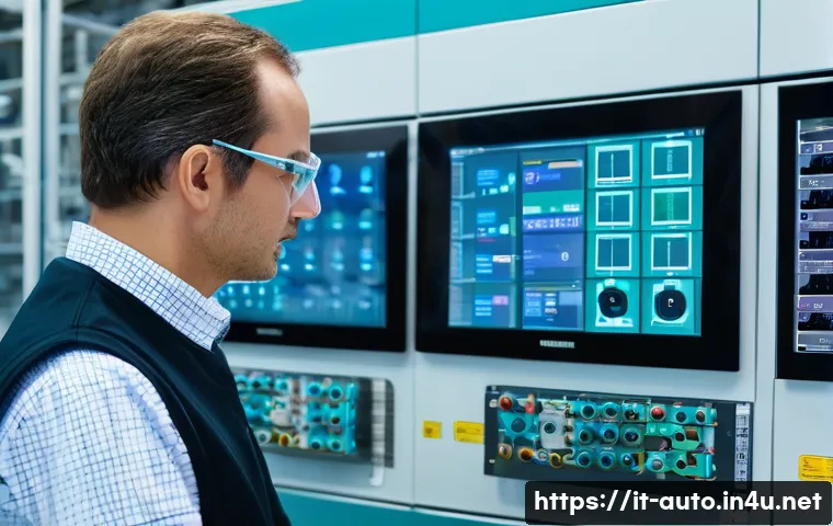 공장자동화 자격증 추천 - A professional industrial automation engineer wearing safety glasses and a Siemens-branded uniform, ...