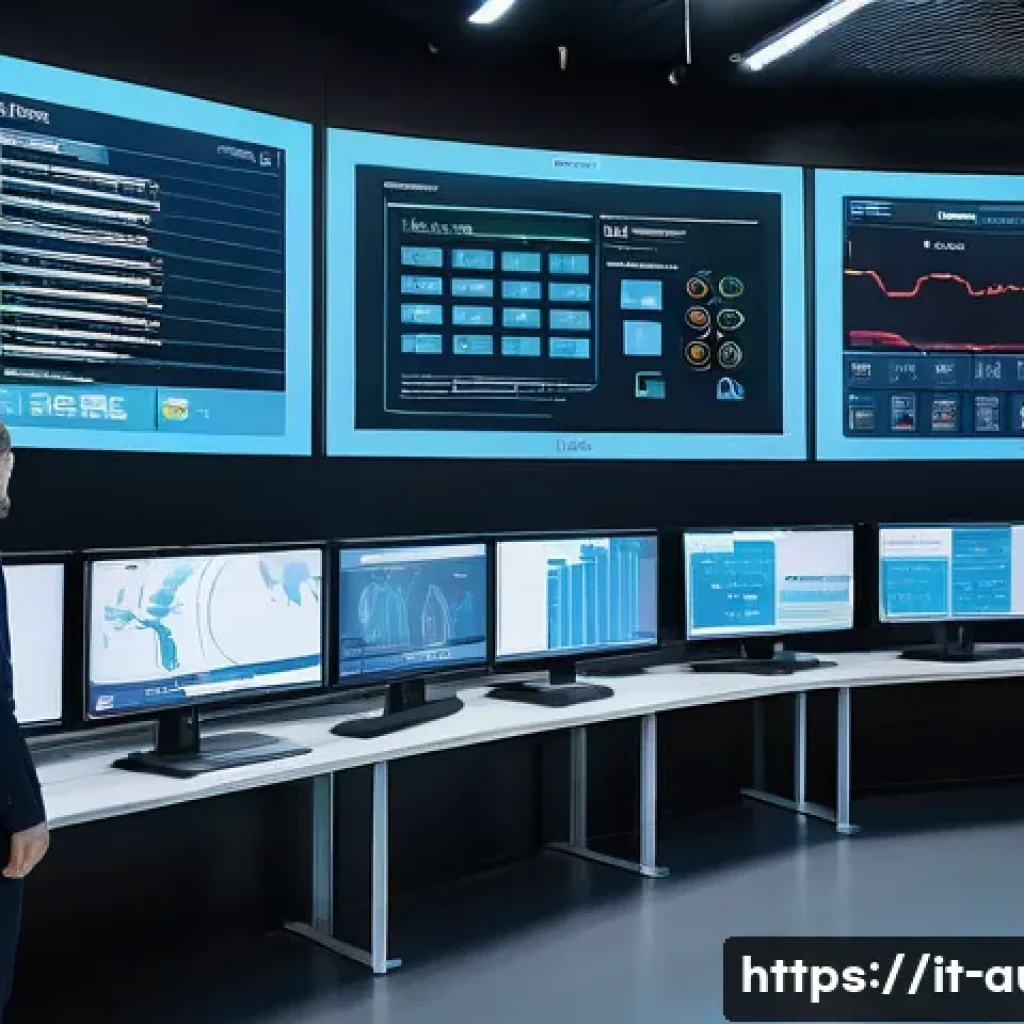 공장자동화 프로젝트의 리스크 관리 - A modern industrial automation control room in Italy, featuring a multidisciplinary team of engineer...