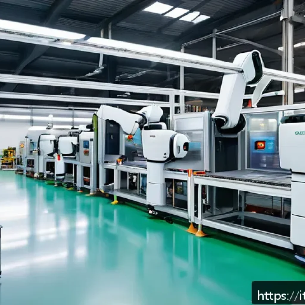 산업용 로봇의 비용 분석 - A modern Italian industrial factory interior featuring a collaborative robot (cobot) working safely ...