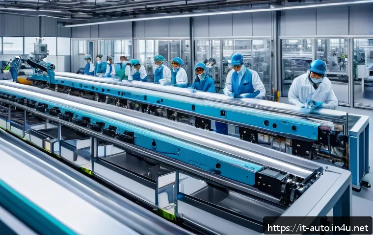 공장자동화와 AI 기술 접목 - A modern Italian electronics manufacturing plant interior showing advanced AI-powered production lin...